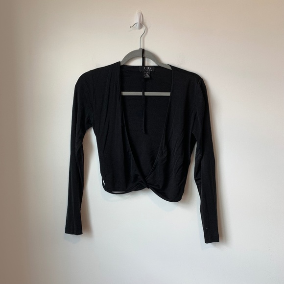 BCBG Black Front Tie Wrap Crop Long Sleeve Shirt - Picture 1 of 5